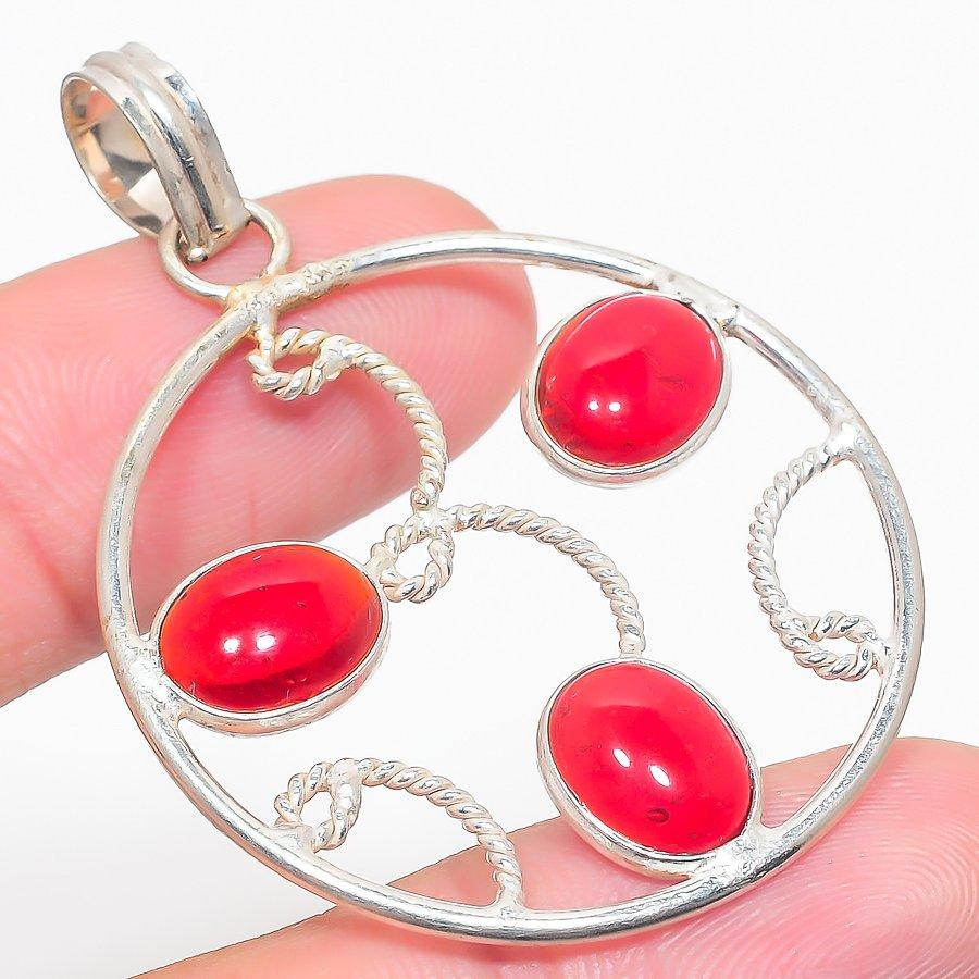 

Natural Italian Red Coral Gemstone 925 Sterling Silver Pendant 2.09 s6o11