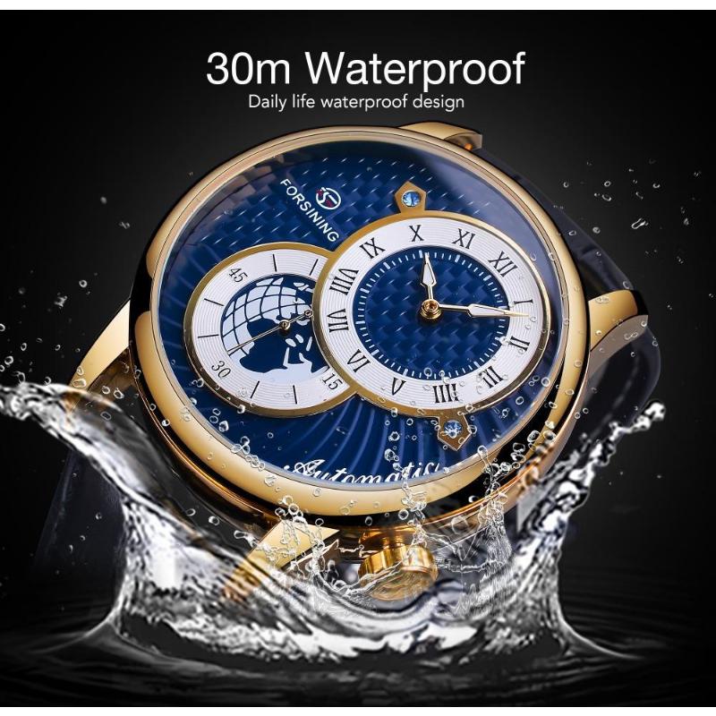 Forsining Men' S Mechanical Watch Fashion Double Dial Automatic Winding Men Wristwatches Sport Genuine Leather Clock For Man