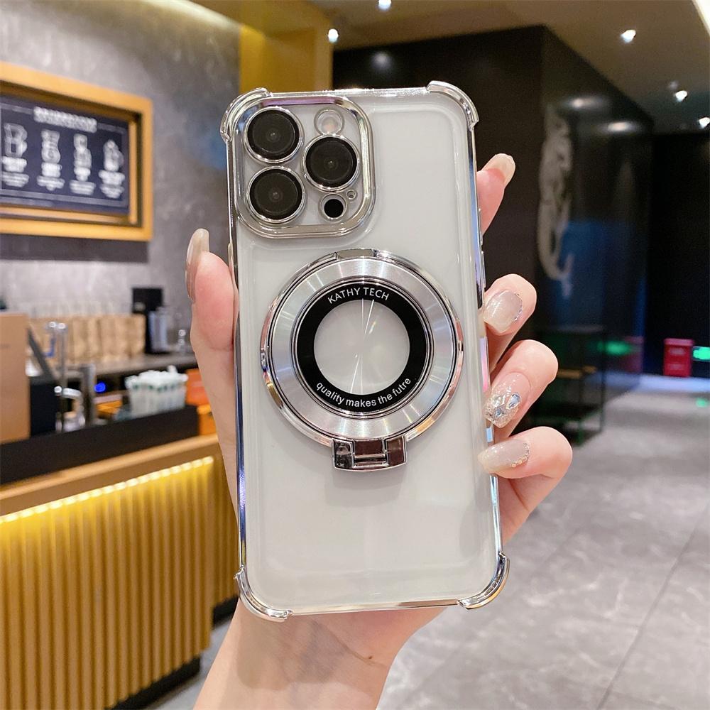 Magnetic Stand Transparent Plating Phone Case For iPhone 17 16 15 Pro Max 14 13 12 11 X XR XS 7 8 Plus SE Armour Protector Cover