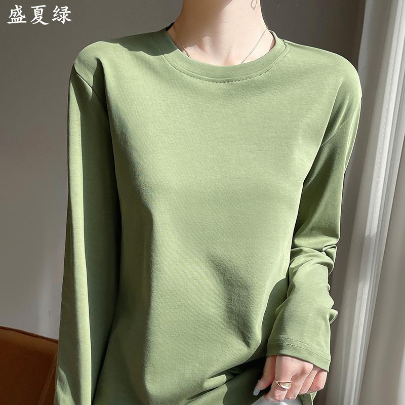 Spring And Summer New Mercerized Polyester Long Sleeve T-shirt Women's Round Neck Loose 100% Polyester Bottoming T-shirt