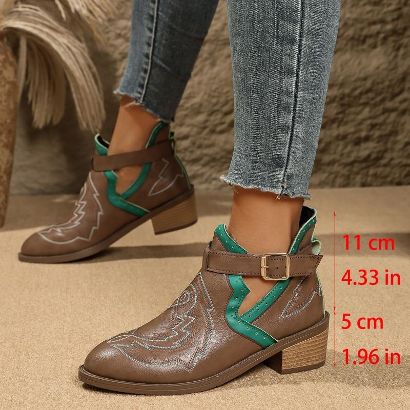 Large size women's boots new pointed-toed embroidered short boots women's belt buckle Martin boots women's