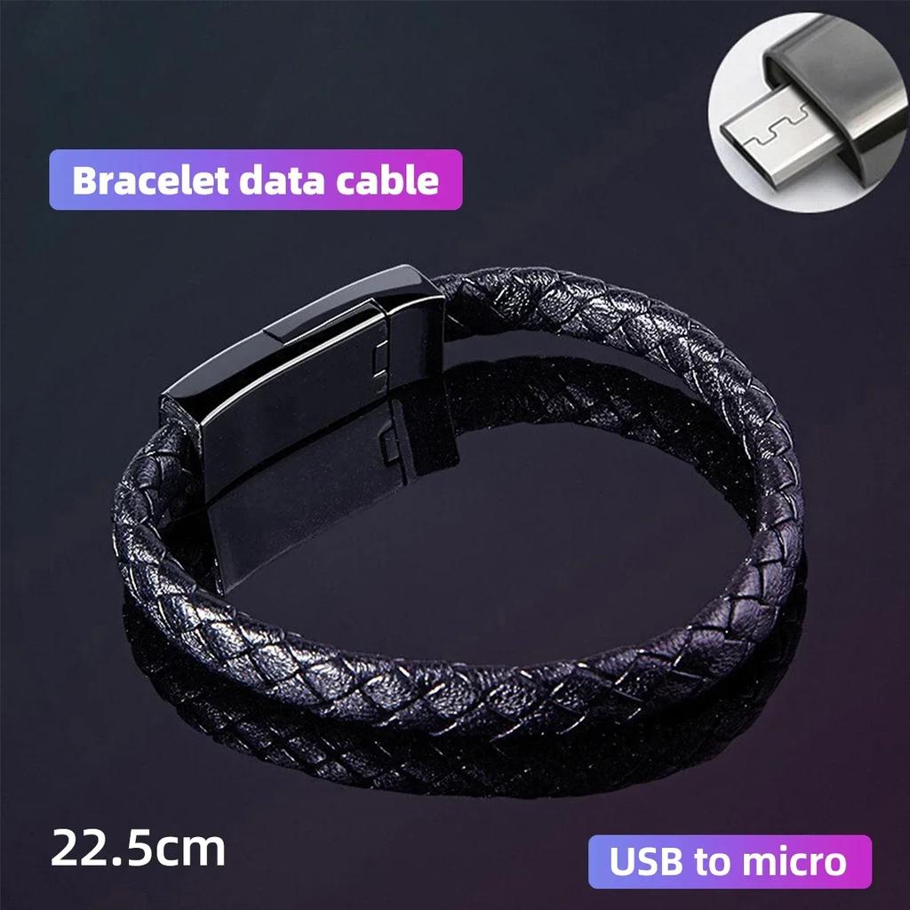 Bracelet Data Cable - For Apple, Vivo, Huawei, Xiaomi & Android, Fast Charging, Works with Power Bank, Short Portable Design