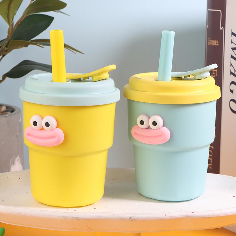 

420Ml Straw Cup Plastic Water Cup Large Capacity Cute Cartoon Water Cup Protable Coffee/Milk/Juice Drinkware жовтий