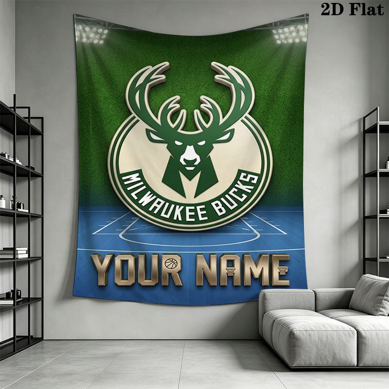 Name Custom Milwaukee Bucks Logo Wall Tapestry Aesthetic Wall Hanging Printed Fabric Blanket Decorative Tapestries for Bedroom Living Room Home Decor