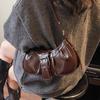 Ruffled Bag for Motorcycle with Lady-style Leather Belt Buckle, Trendy Single-shoulder Crossbody Bag At The Armpit