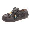 Retro tassel beaded women's new versatile comfortable lazy one-pedal casual kangaroo shoes