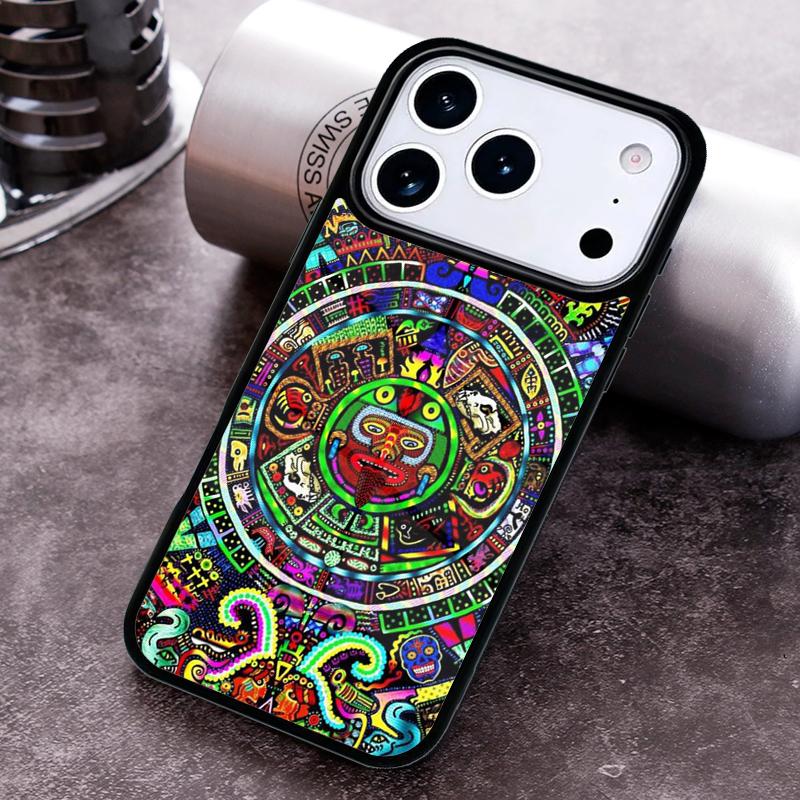 Mayan Calendar Wood Pattern print Phone Case for iPhone 17 16 15 Pro Max Air 14 13 12 11 Plus Shockproof Capa Cover