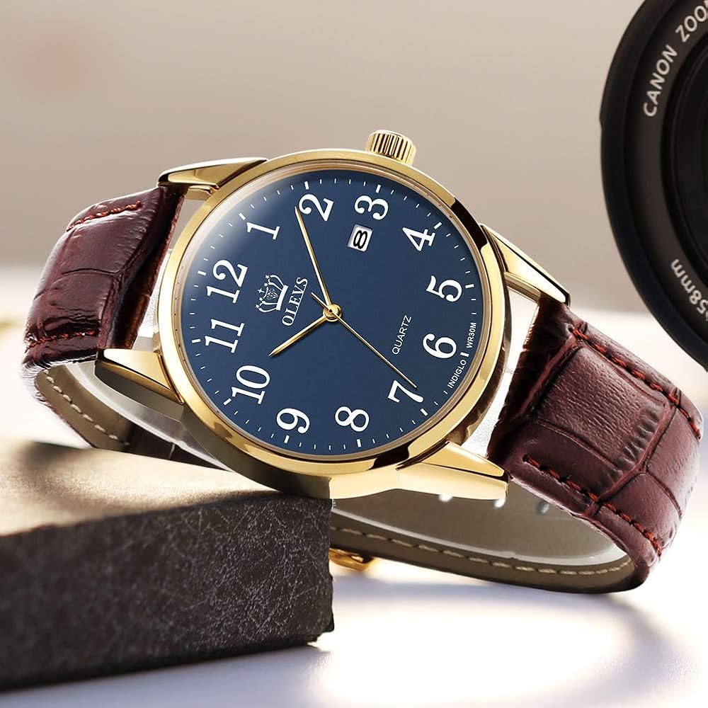 Men's Business Watch Arabic Numerals Leather Band Waterproof Calendar Display Luminous