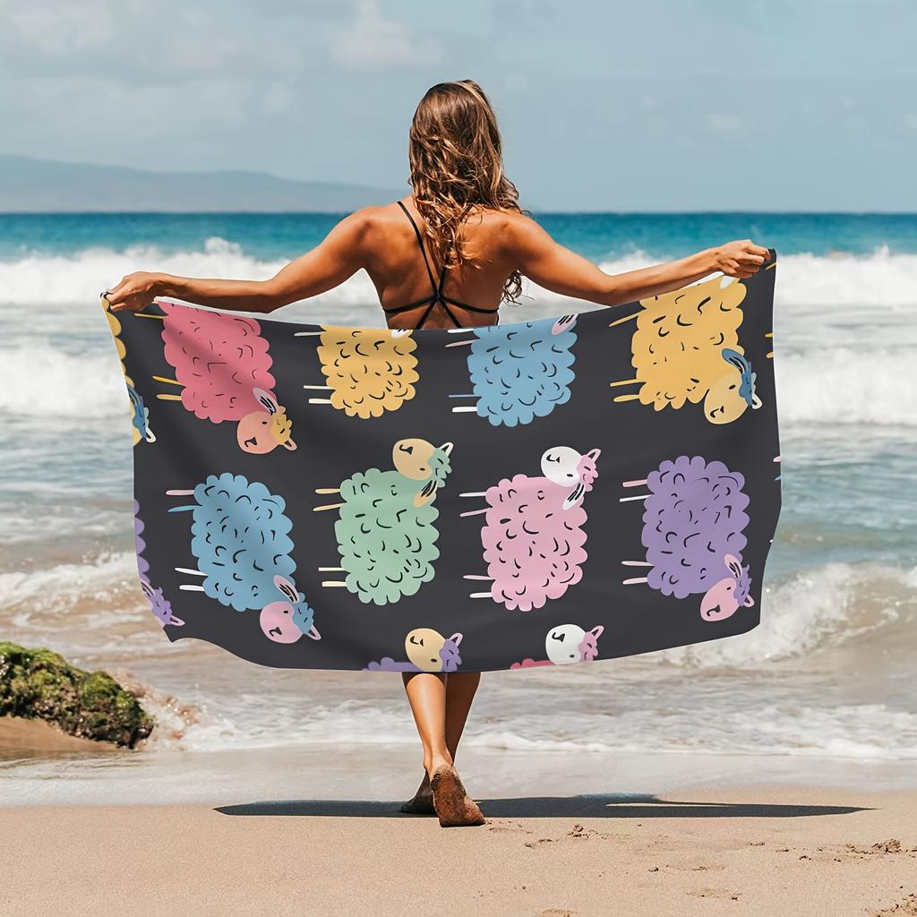 Cute Lamb Pattern Beach Towel, Contemporary Knit Microfiber Super Absorbent Quick Dry for Summer Pool Beach Travel Fun