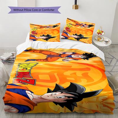 Son Goku Pattern Bedding,Quilt Set Quilt Cover Pillowcase Home Birthday Gift (1 * Duvet Cover + 2 * Pillowcase, Without Core)