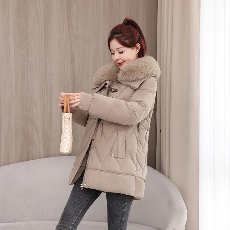 Women's clothing velvet thickened pie overcomes women's medium and long winter new big fur collar slim and thin cotton jacket