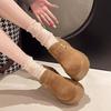 Leather muffin shoes heightened retro women's spring new one-pedal small single shoes