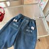 Winter 2025 Girls' Embroidered Velvet Jeans: Stylish, Versatile, Cute Long Baby Pants