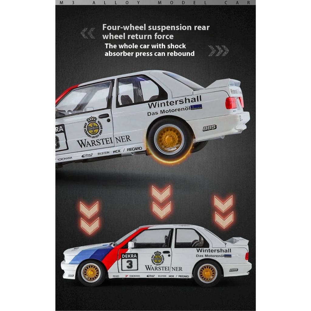 1/24 Scale BMW M3 E30 1988 Mpower Floral Version Alloy Diecast Painting Car Model Sound Light Private Collectibles Decorative Gifts