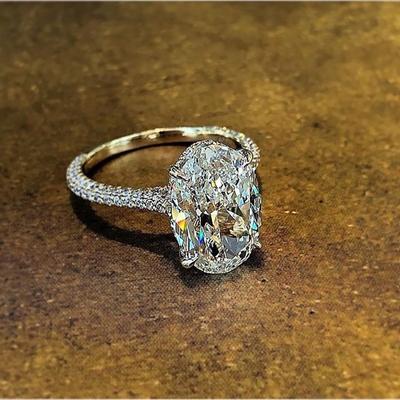 Solitaire Oval 4ct Lab Pırlanta Taşlı Yüzük 100% Orijinal 925 Ayar Gümüş Nişan Düğün Band Yüzükler Kadınlar için Gelin Takı