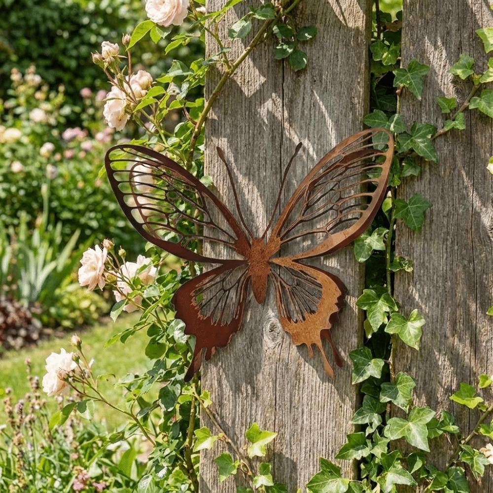 1/3 STKS Holle Dubbele Laag Roestige Vlinder Muurhanger Metalen Vlinder Beeld Tuin