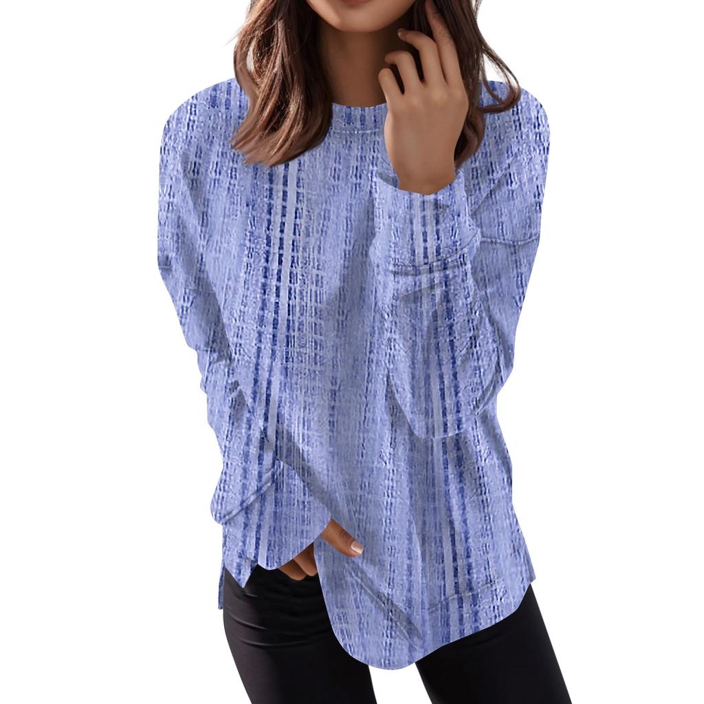 Women's Round Neck Tops Cotton Women's Casual Fashion Print  Long Sleeve O-Neck Pullover Top Blouse
