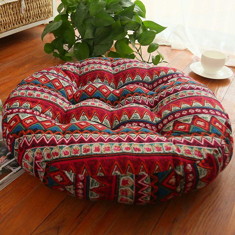 

Thick round Cushion Cotton Linen Futon Window Cushion Tatami Pad Fabric Prayer Mat Tea House Yoga Mat Ethnic Customs Red Circular diameter 45cm