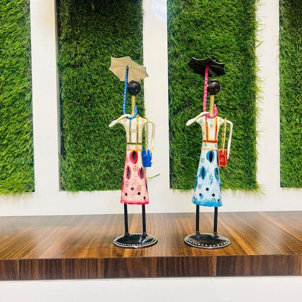Set of 2 Metal Musician Standing Lady Decorative Showpiece Table Decor Home Decor Musician Tabletop Showpiece Gift Item Multicolour