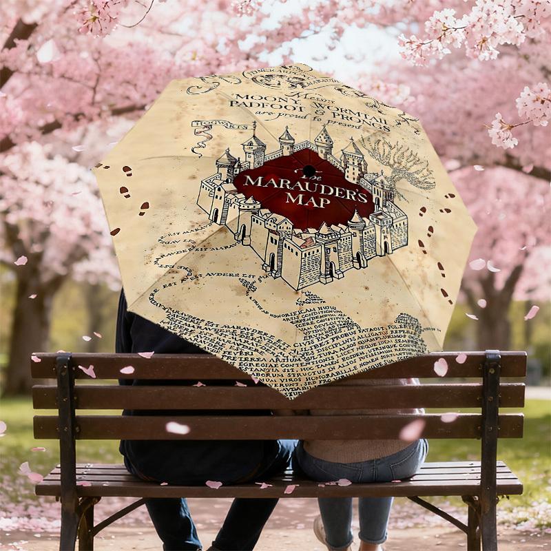 1PC MARAUDER'S MAP Umbrella-8-Rib Reinforced, Automatic Open, Lightweight & Durable, Cute Fashion Accessory for Outdoor, D2665