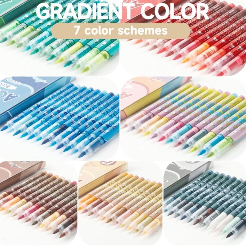 Professioneller Flüssig-Acryl-Farbstift mit Pinselspitze 12 Farben für Kartenbasteln Malen auf Papier Holz Stein Glas