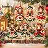 Boxwood Holiday Gift Tags 6Pcs Wooden Christmas Angel Ornaments, 2D Flat Hanging Ornaments with Hemp Rope, Indoor Window Decorations Retro Pendants