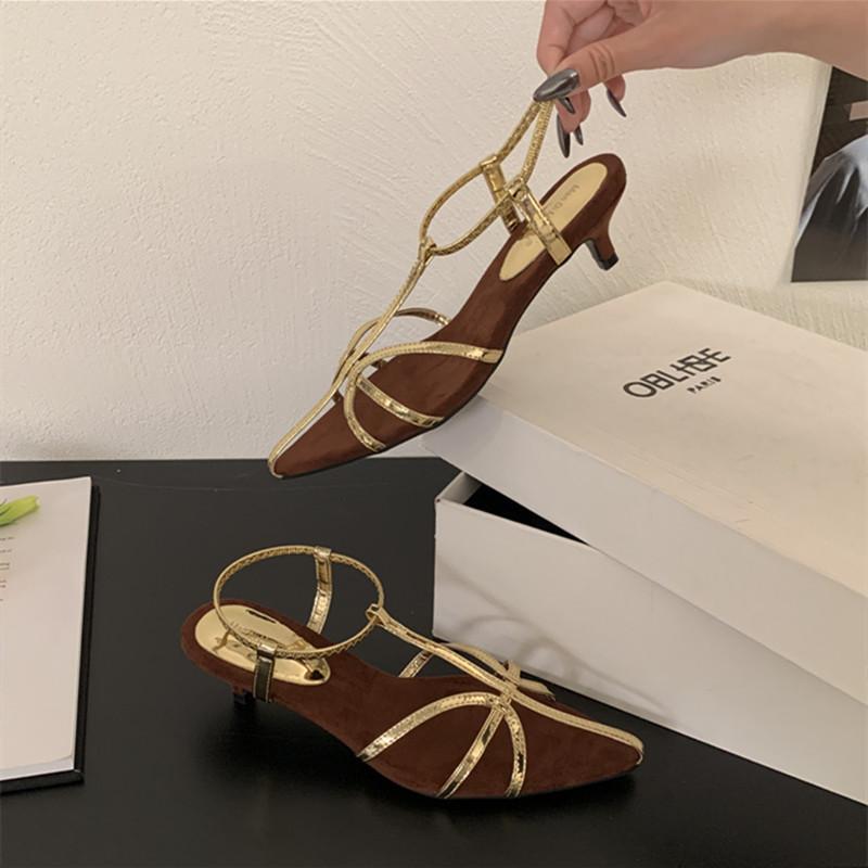 Mode Bailamos Marke Damen Sandalenschuhe Mode Spitzzehe Knöchelriemen Damen Elegant Gladiatorschuhe Niedriger Absatz Pumps Mujer