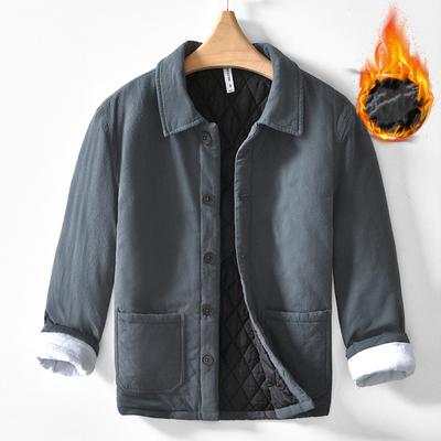 Herbst und Winter Warme Herrenjacken Chinesischer Stil Traditionelle Kleidung Gesteppte Knopflochjacke Lässiger Reverskragen Verdickte Parkas Jacke