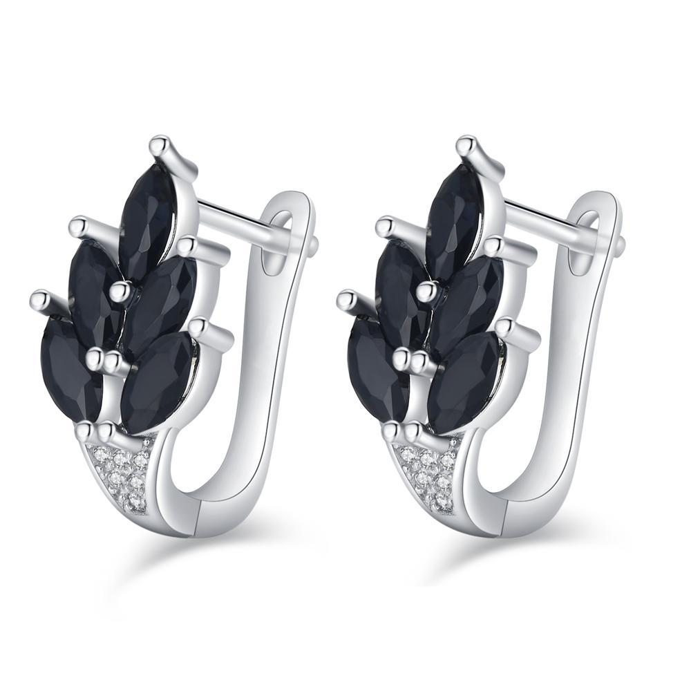 

Женские серьги-кольца в форме листьев с черным камнем BLACK AWN