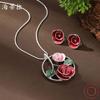 New Enamel Color Hollow Geometric Rose Stud Earrings Pendant Set Women's Fashion Rose Necklace