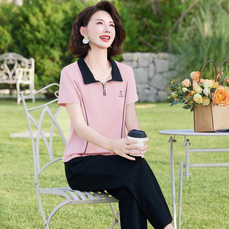 

Stylish Summer Short Sleeve Sportswear Set for Young and Mature Women - 2026 XL (recommended 80-95 jin)
