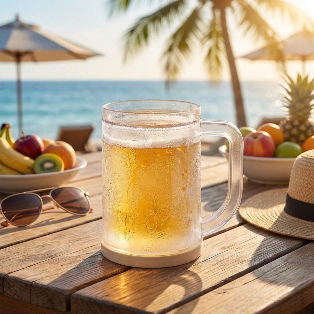 Plastic Cold Drink Chilled Cups Washable Leak-Proof Freeze Beer Glass Reusable Transparent Double Interlayer Cup Barbecue