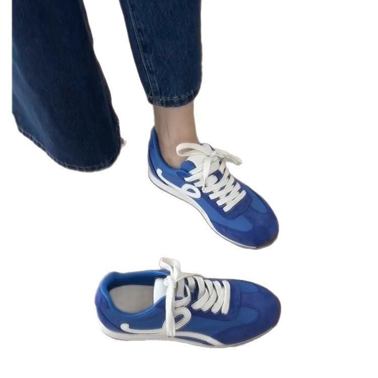 Cowhide version~ blue platform German training shoes women's retro leather versatile sports and leisure shoes soft-soled Forrest Gump shoes wo