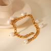 Natural Freshwater Pearl Anklet Stainless Steel Figaro Chain 18K Gold Plated Anklet Titanium Steel Fade-resistant