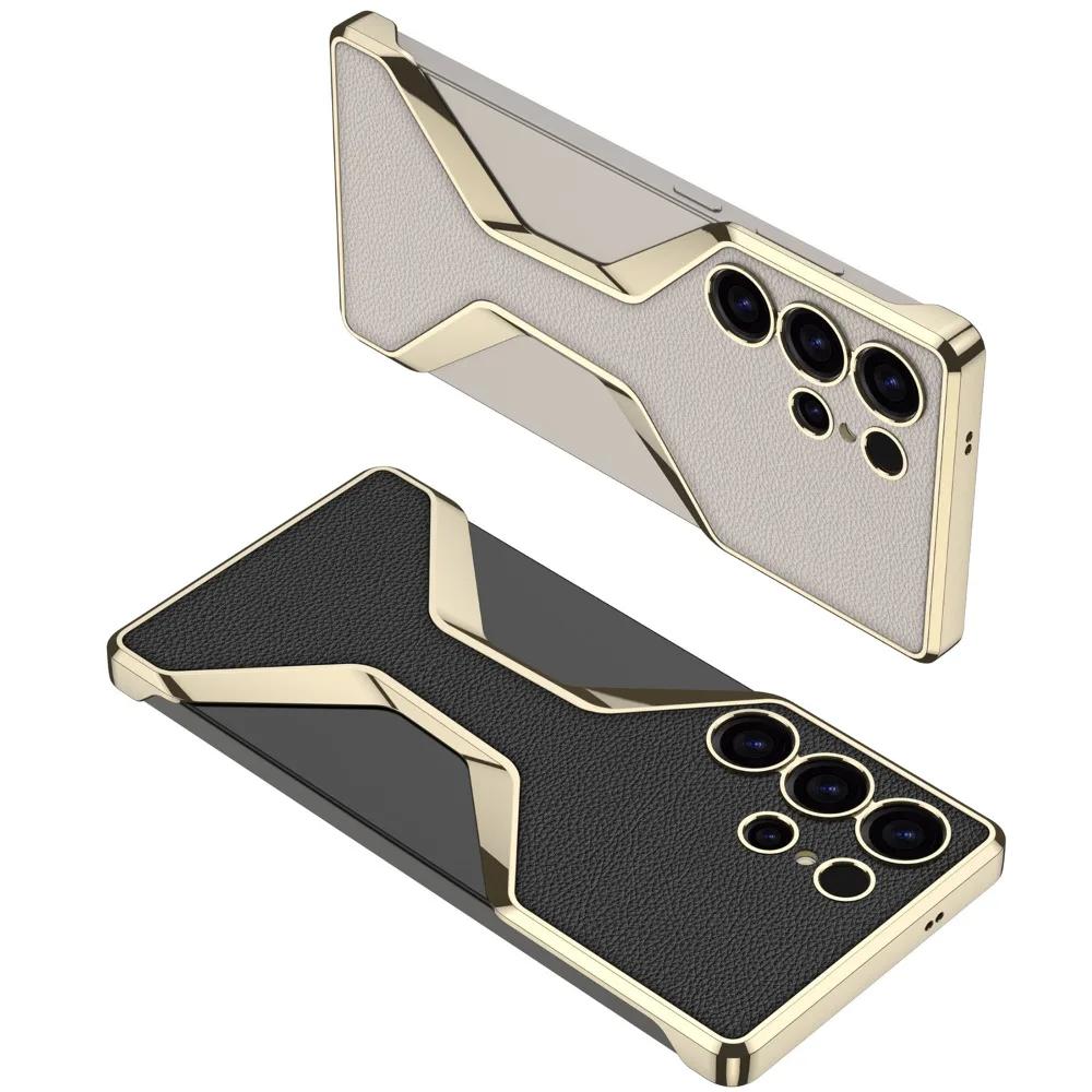 Electroplate Leather Galaxy S25 Ultra Phone Case for Samsung Galaxy S25 Ultra  Plating Plastic Hard Shell Protective Back Cover