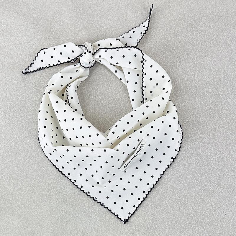 Damen Vintage Bogenzahn Polka Dot Dreiecksschal Mode Ins Bandana Haarschal für Süße Damen Tägliche Kleidung Kopftuch Taillendekoration
