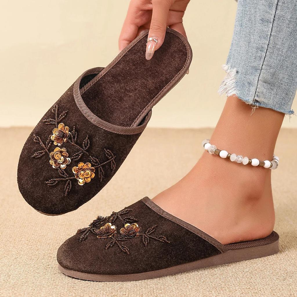 Damenschuhe Verkaufsschlager 2024, Baotou Damen Modische Kristallblume Tägliche Hausschuhe, Damen Neue Leichte Hausschuhe