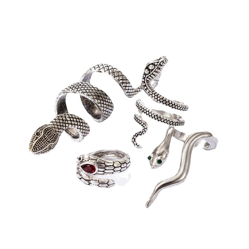 Exaggerated Snake Ring Four-piece Set Inlaid Old Animal Ring Set