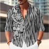 Men's Tiger Printed Long Sleeve Shirts Casual Cardigan New Button Holiday Fashion Shirts