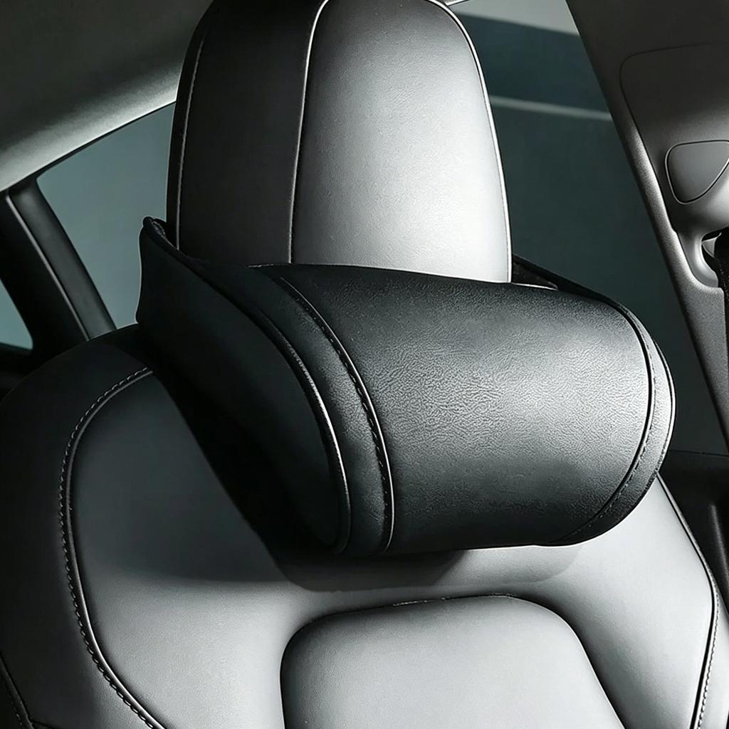 KJOY Reposacabezas de Asiento Almohada Cervical de Viaje Almohada Cervical de Cuero PU Almohadas de Espuma Viscoelástica Accesorios para Coche usado para Tesla Model3/Y/X
