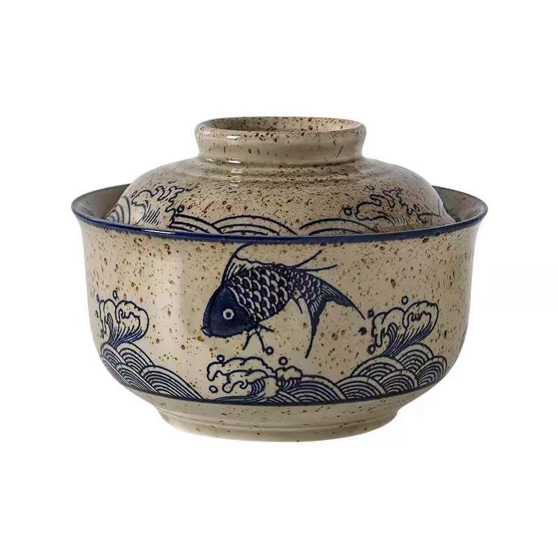 

6,5-дюймовая миска с крышкой, керамическая миска для лапши быстрого приготовления, супа, рисовой лапши и каши, кухонная посуда, поддержка дропшиппинга