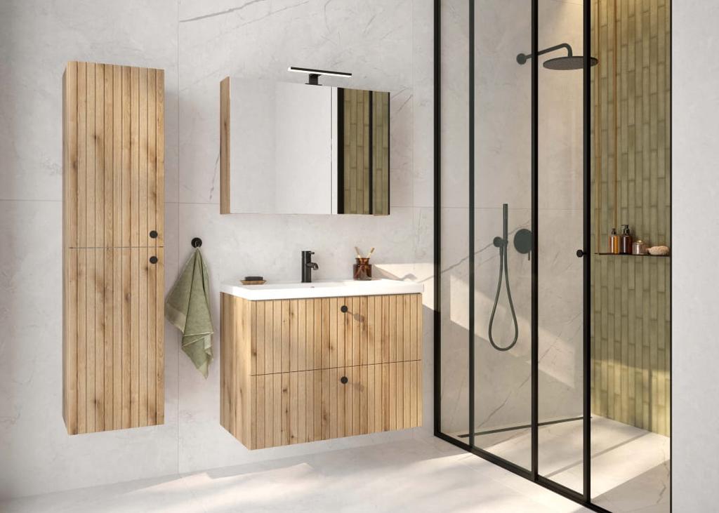Bathroom Cabinet with Mirror, Hanging, 60x60 Cm, Oak Evoke Rietti
