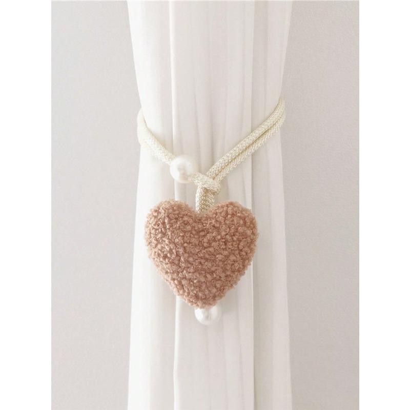 Fluffy Heart-Shaped Pearl Window Curtain Tie Back, Decor Mosquito Net Rope, Door Curtain Coffee Curtain Sun Shade Tiebacks, Christmas Red