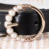 Imitation Leather Women Belt Faux Pearls Pin Buckle Adjustable Holes Design Waistband Versatile Fashion Accessory
