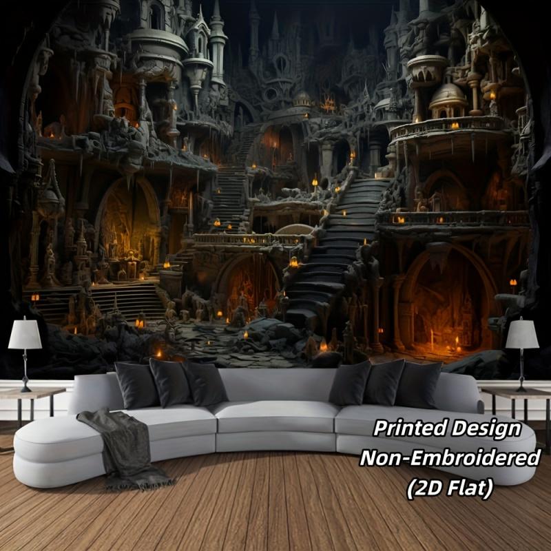 VIKAMA Dark Underground Castle Tapestry Gothic Staircase Cave Design Aesthetic Mysterious Wall Decor for Bedroom Living Room