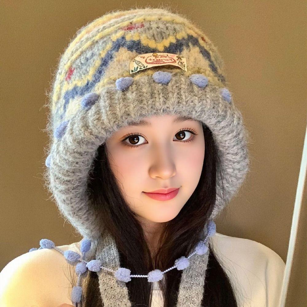 Warm Knitted Cap Thickened Beanie Hats Cute Winter Hat  Winter