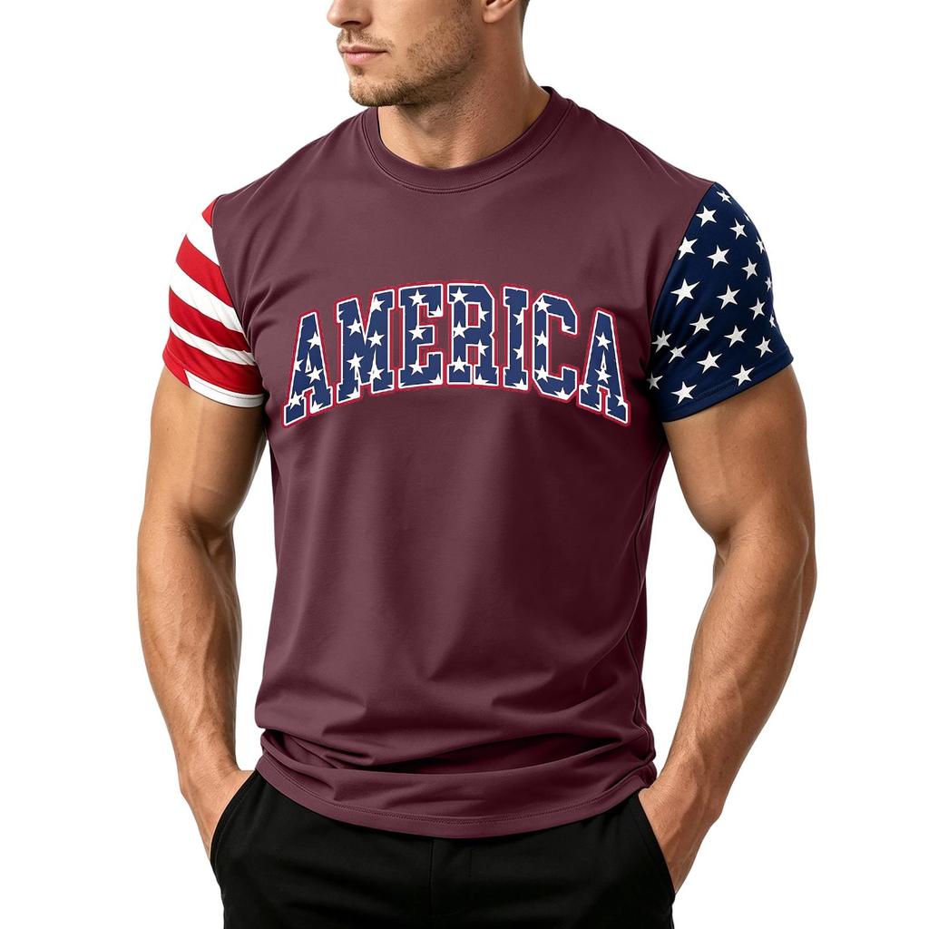 Men's Independence Day Flag Print Short Sleeve T-Shirt, Loose Casual Daily Summer Tops
