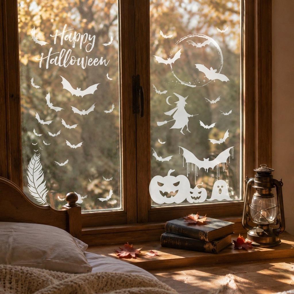 Halloween Static Clings - Witch Pumpkin Skeleton Window Stickers for Holiday Decor