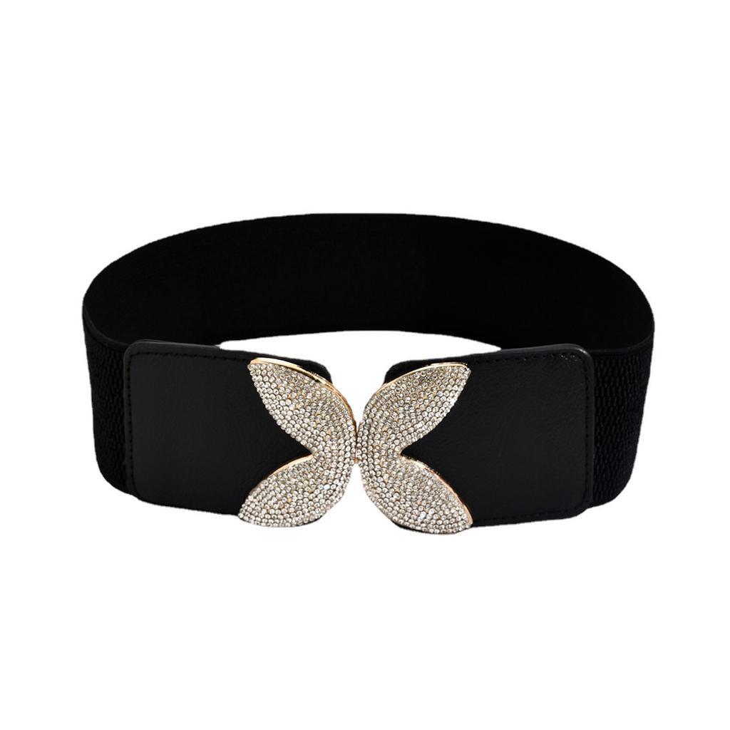 Middle Eastern Women's Dress Angel Wings Inlaid with Diamond Elastic Belt Decorative Casual Wide Waist Seal