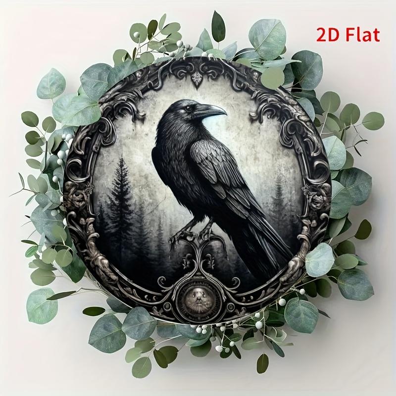 Vintage Crow Wreath Round Aluminum Sign
